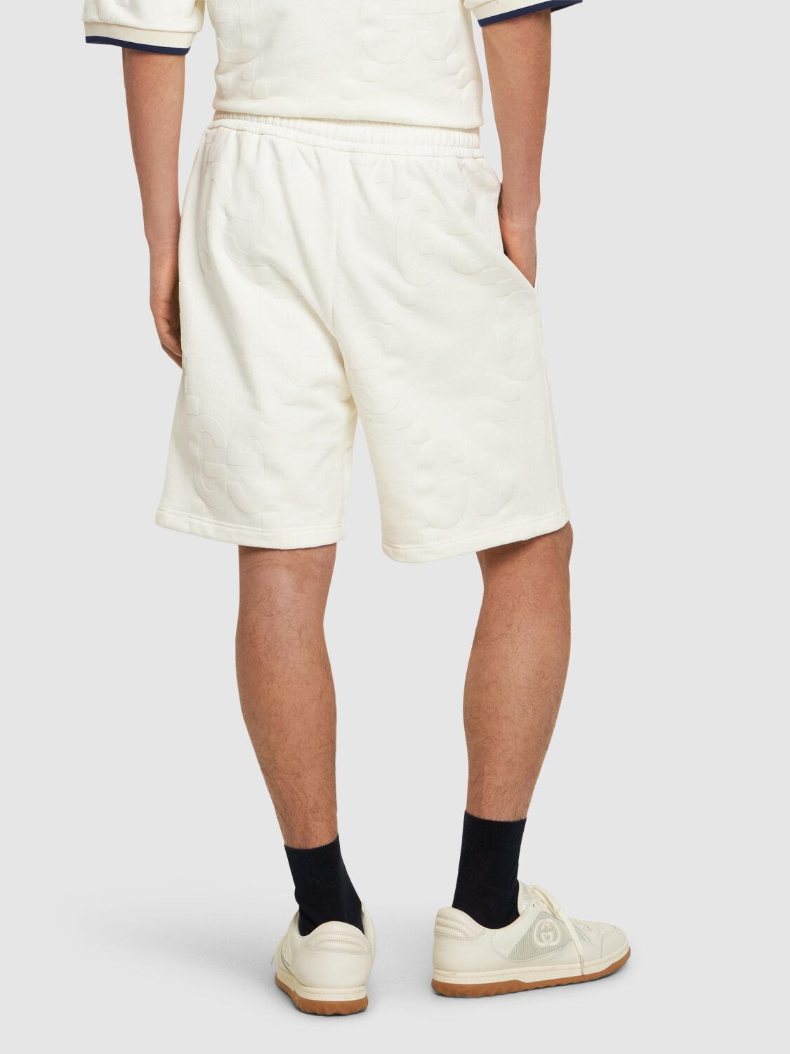 Shop Gucci Light Felted Cotton Jersey Shorts In Ivory