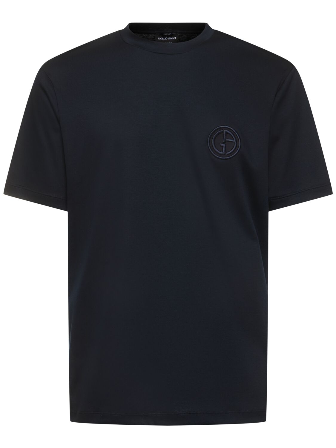 Giorgio Armani Logo Embroidery Cotton T-shirt In Navy