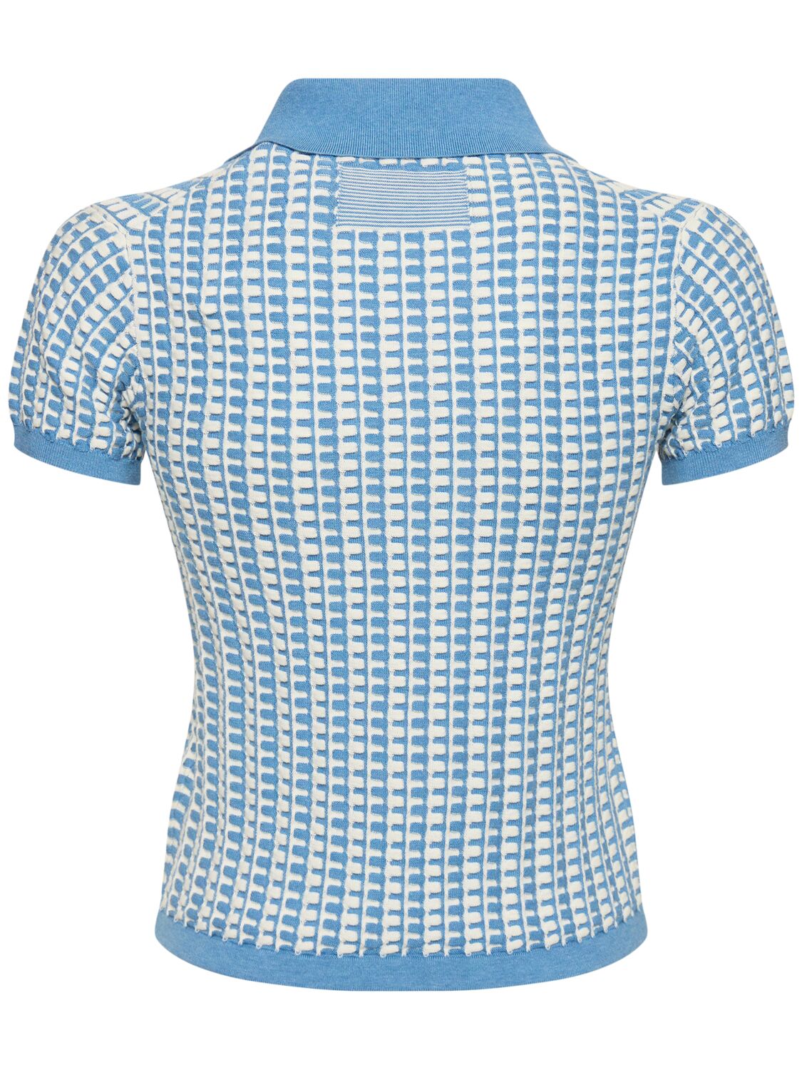 Shop Guest In Residence Gingham Shrunken Cotton Polo Top In Blue,cream