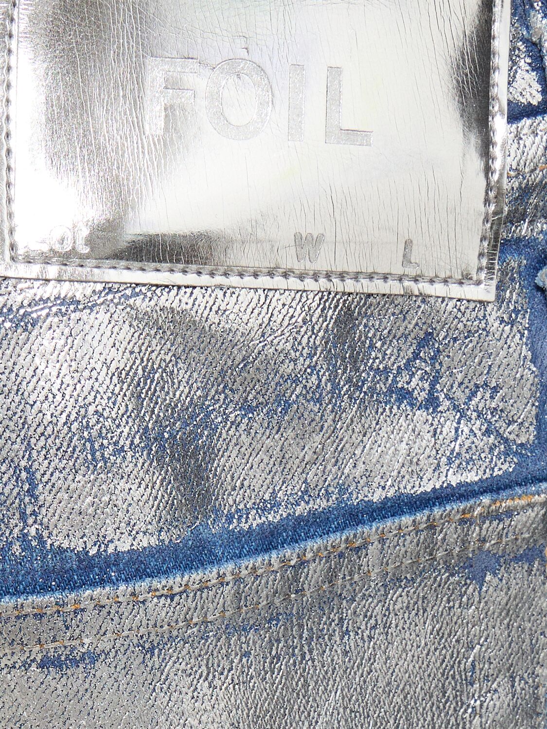 Shop Doublet Cotton Foil Denim Pants In Silver