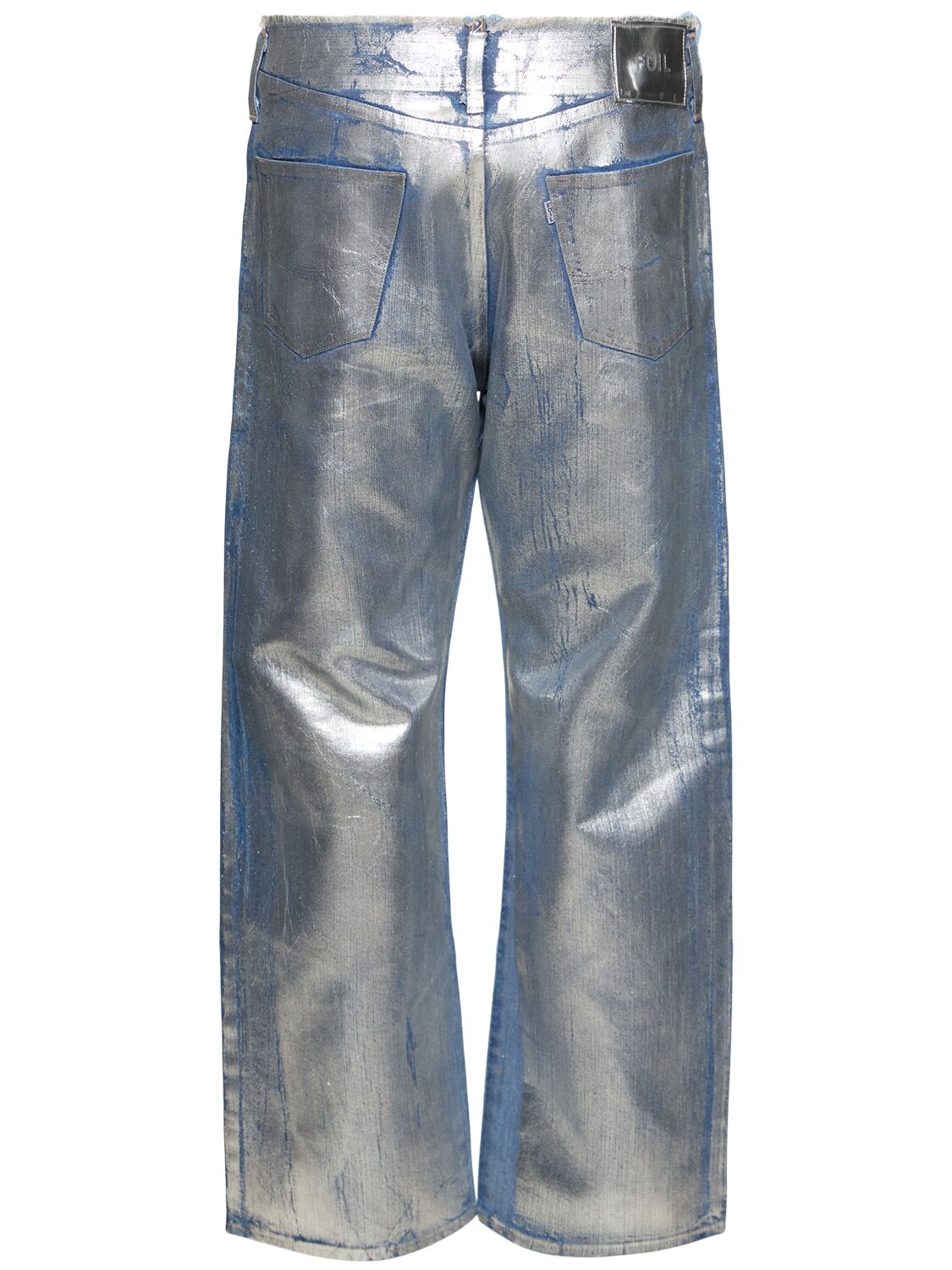 Shop Doublet Cotton Foil Denim Pants In Silver