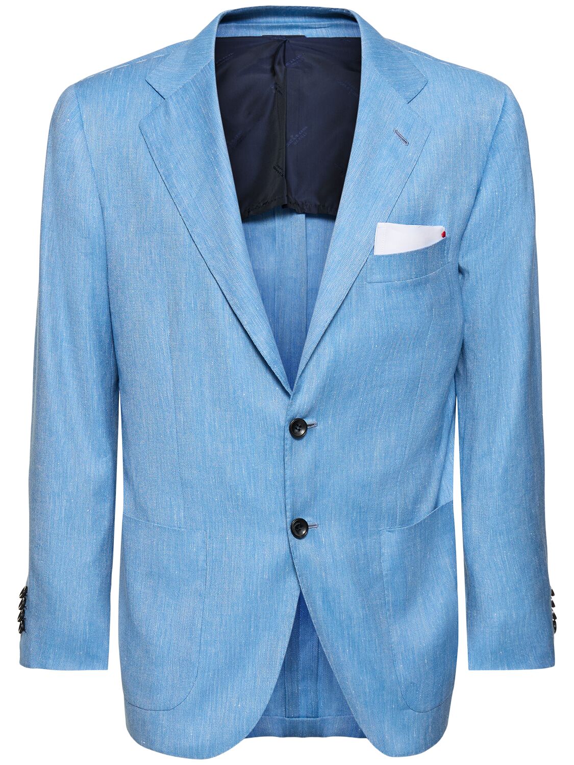 Kiton Linen Blend Jacket In Sky Blue