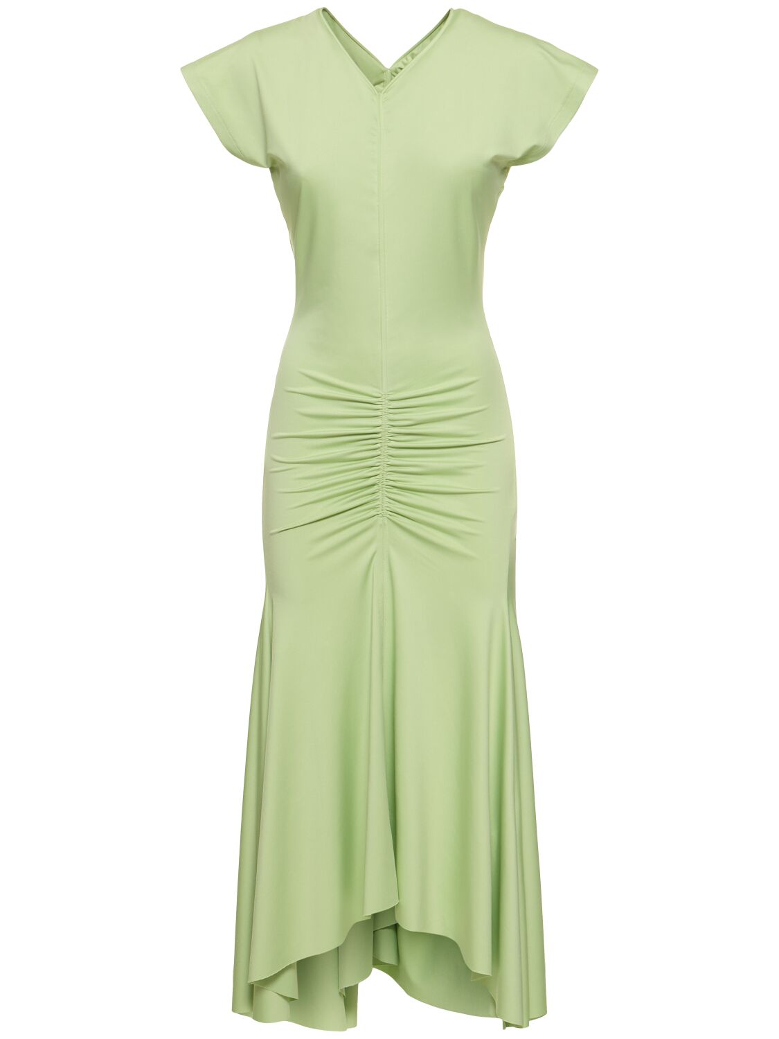 Victoria Beckham Gathered Jersey Midi Dress In Green