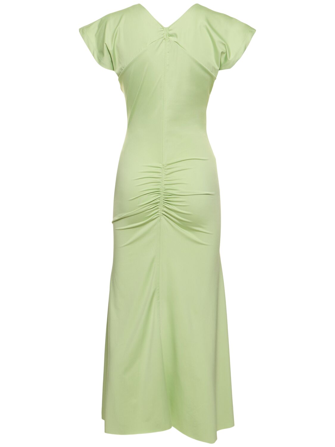 Shop Victoria Beckham Gathered Jersey Midi Dress In Green