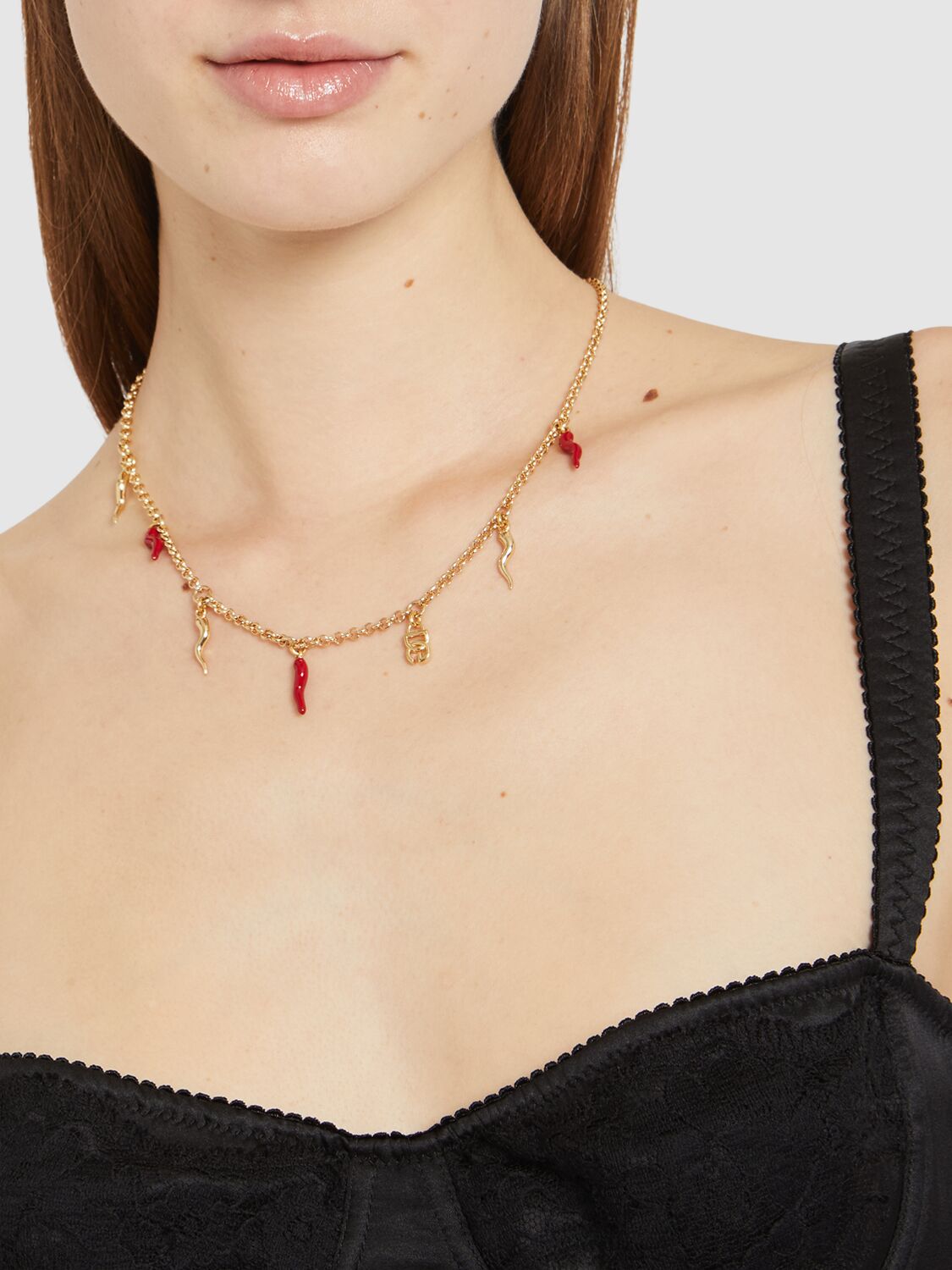 Shop Dolce & Gabbana Dg Logo & Charm Necklace In Gold/red