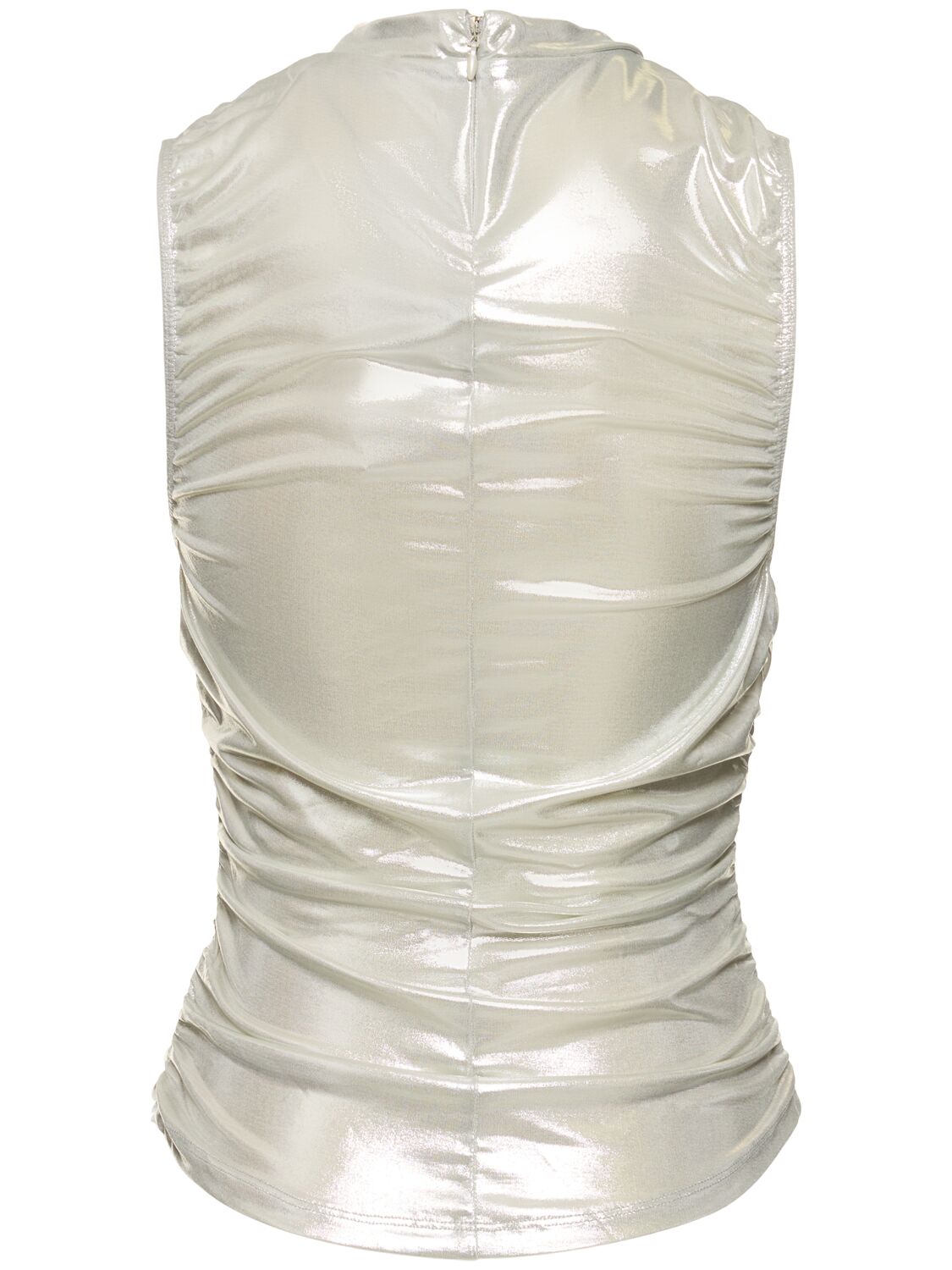 Shop Weworewhat Ruched Sleeveless Crop Top In Silver