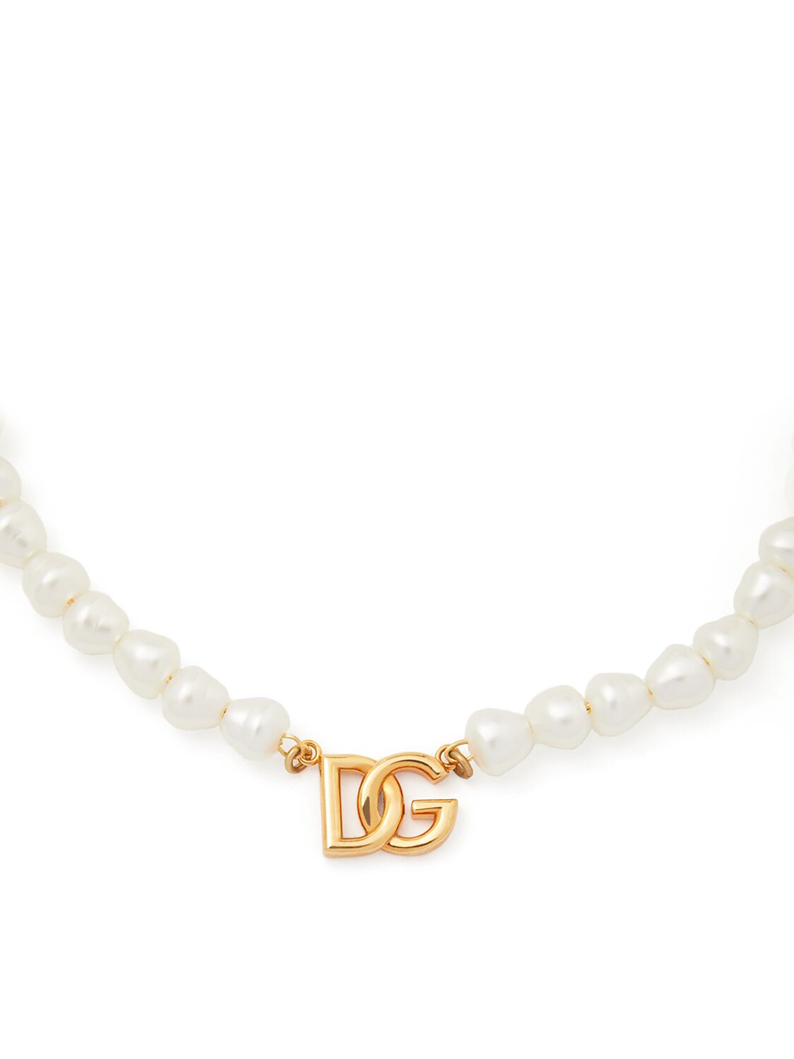 Shop Dolce & Gabbana Dg Logo & Pearl Choker In White,gold