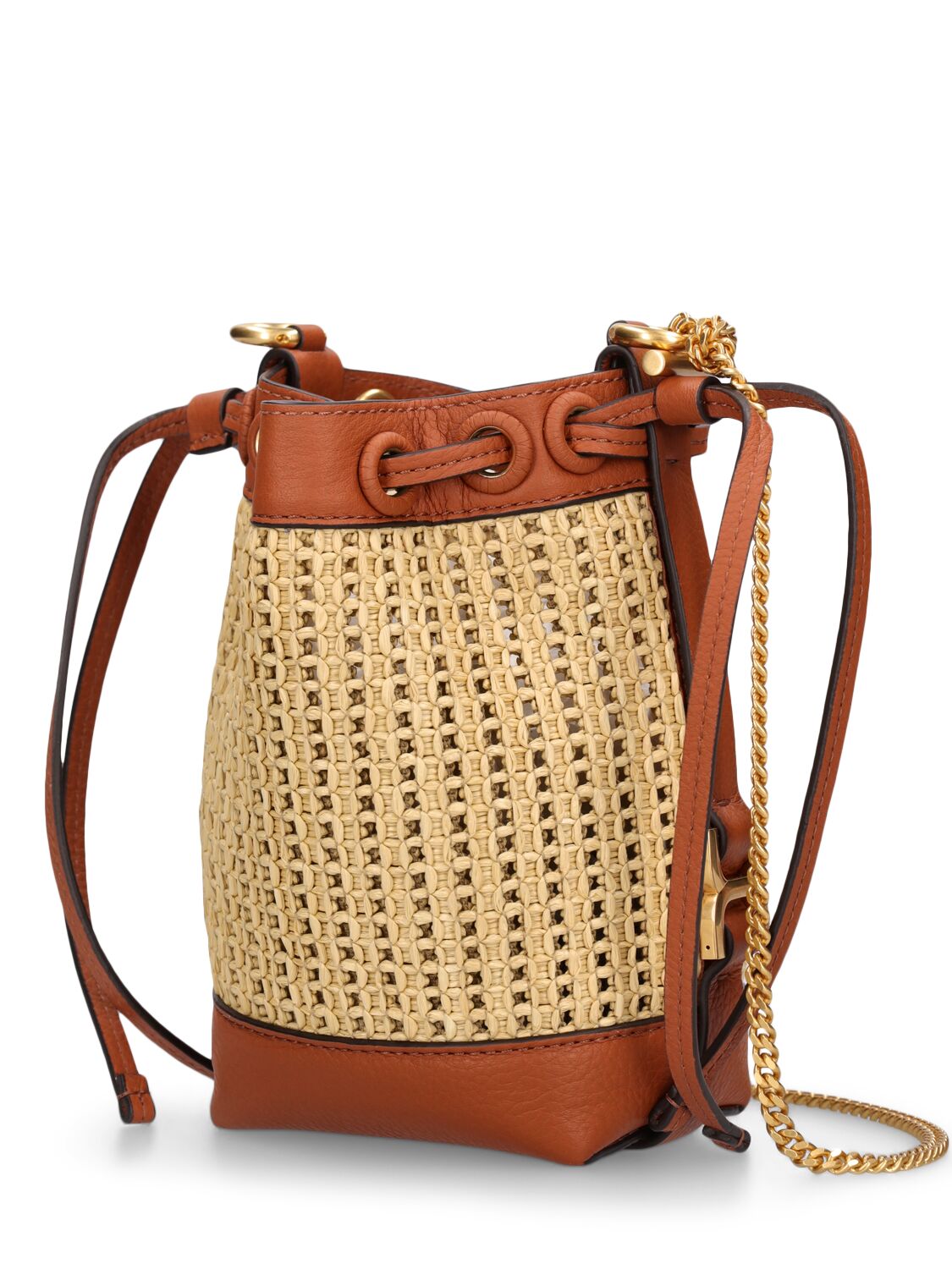 Shop Chloé Marcie Raffia Effect & Leather Bag In Caramel