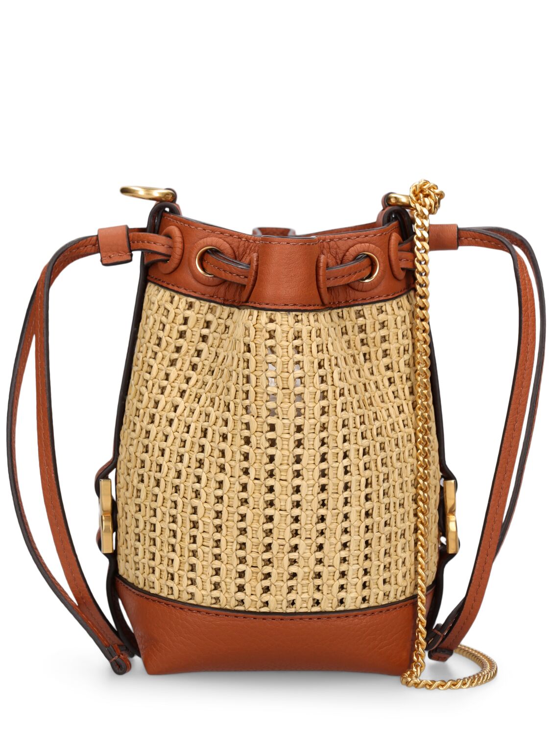 Chloé Marcie Raffia Effect & Leather Bag In Brown