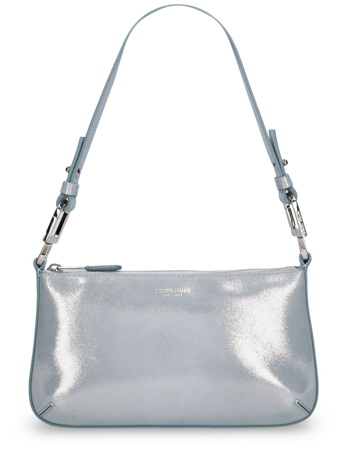 Giorgio Armani Small Shiny Leather Shoulder Bag In Metallic