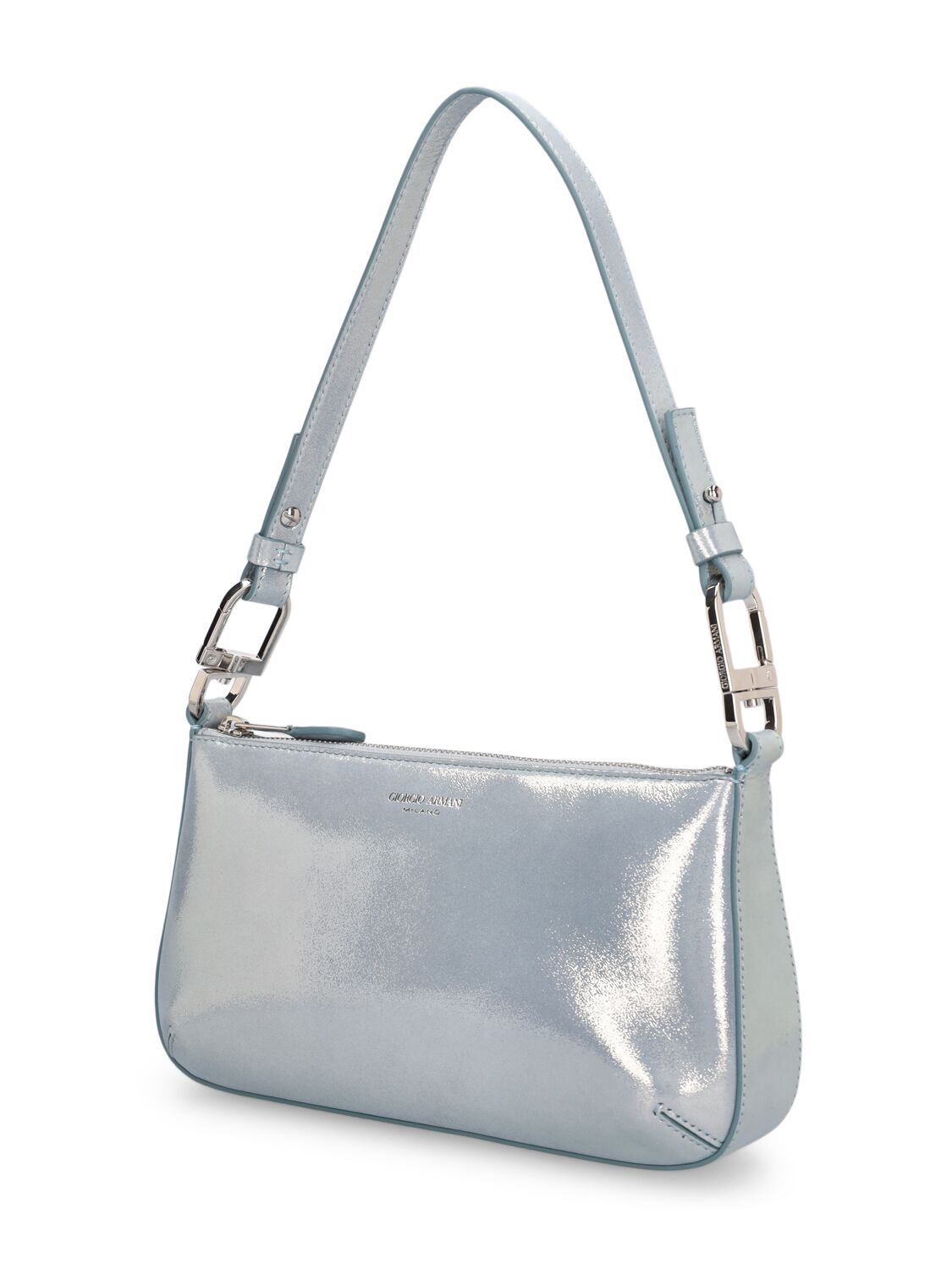 Shop Giorgio Armani Small Shiny Leather Shoulder Bag In Polvere