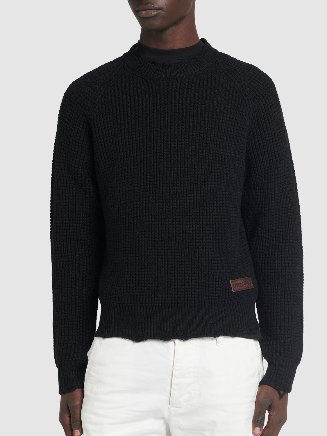 Shop Dsquared2 Distressed Crewneck Sweater In Black