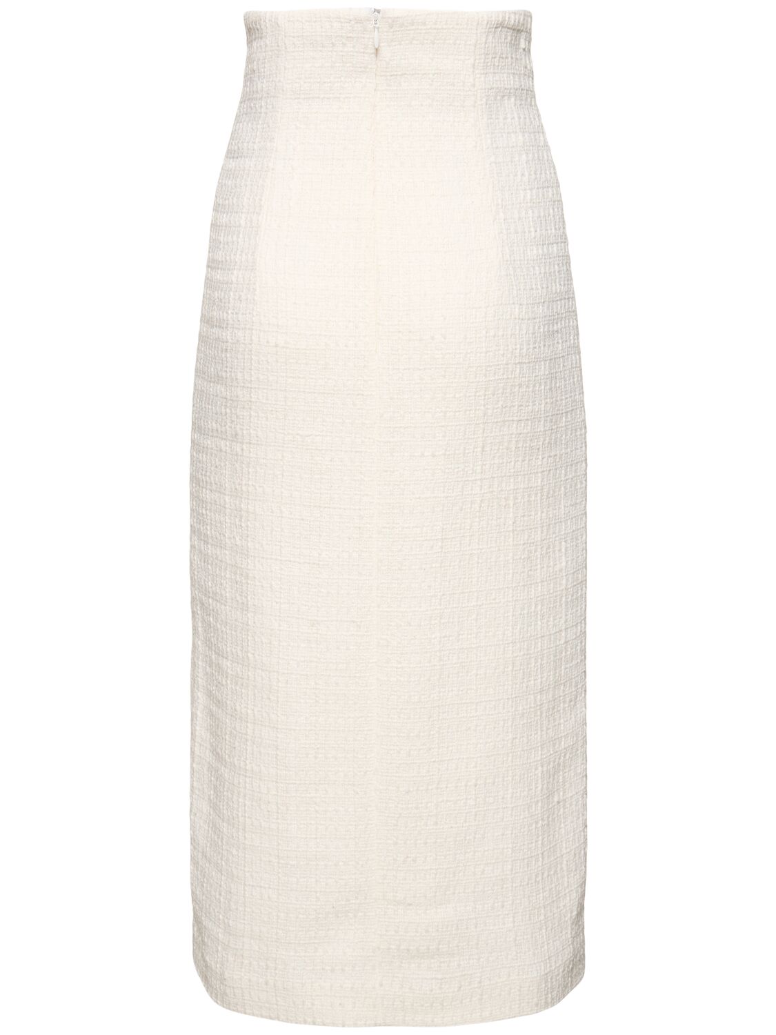 Shop Alessandro Vigilante High Waist Tweed Midi Skirt In White