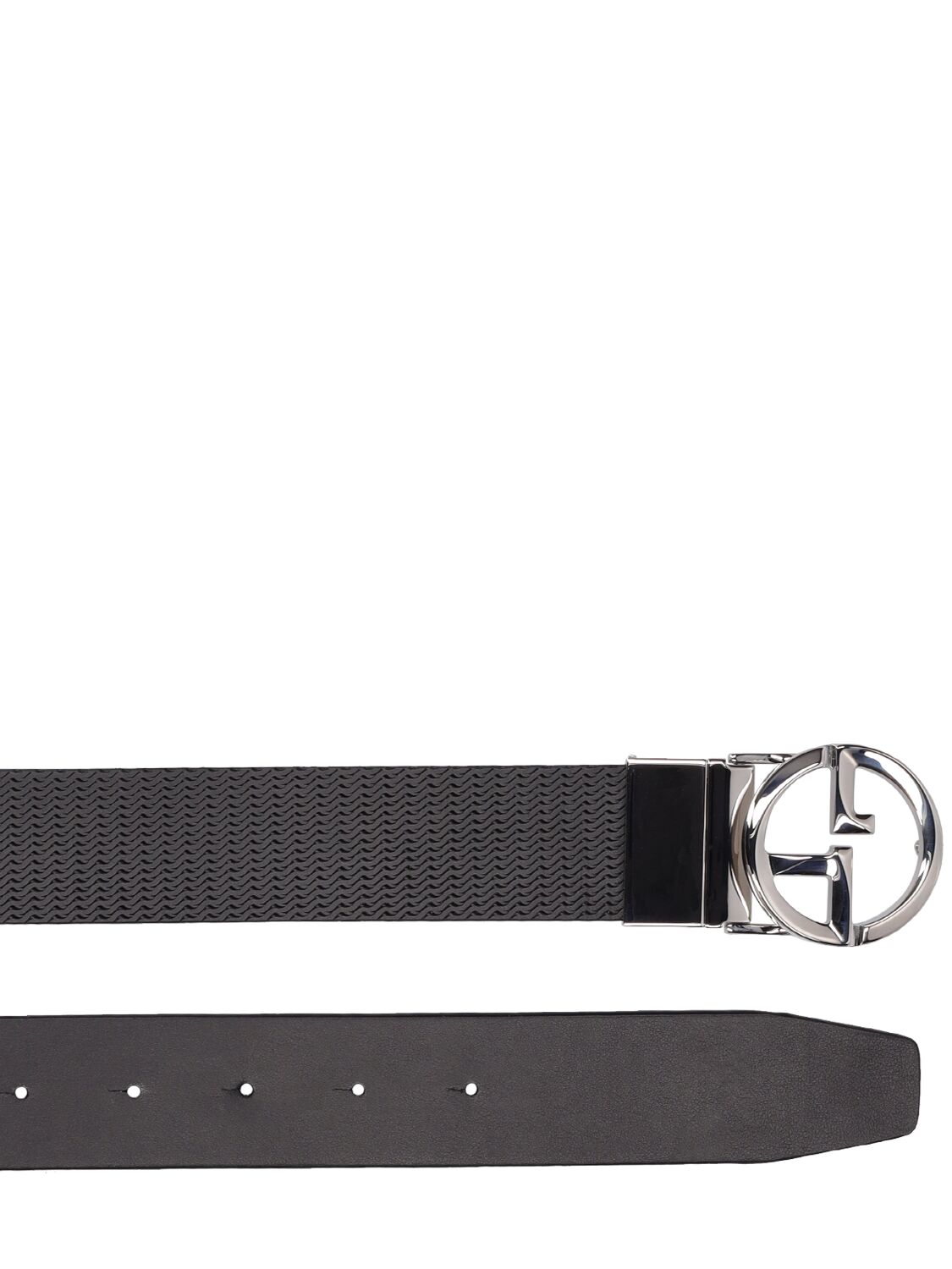 Shop Giorgio Armani Ga Buckle Reversible Leather Belt In Black