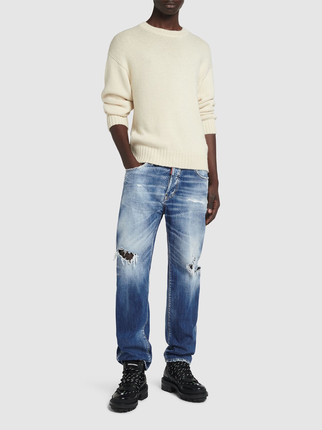 Shop Dsquared2 642 Cotton Denim Jeans In Navy