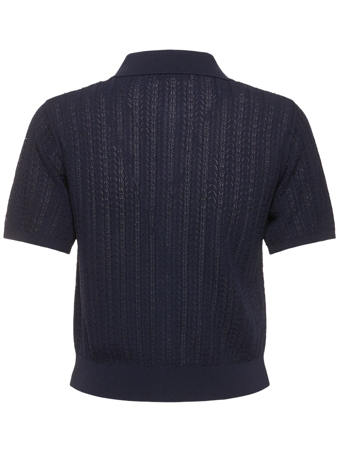 Shop Dunst Open Collar Crochet Knit Top In Blue