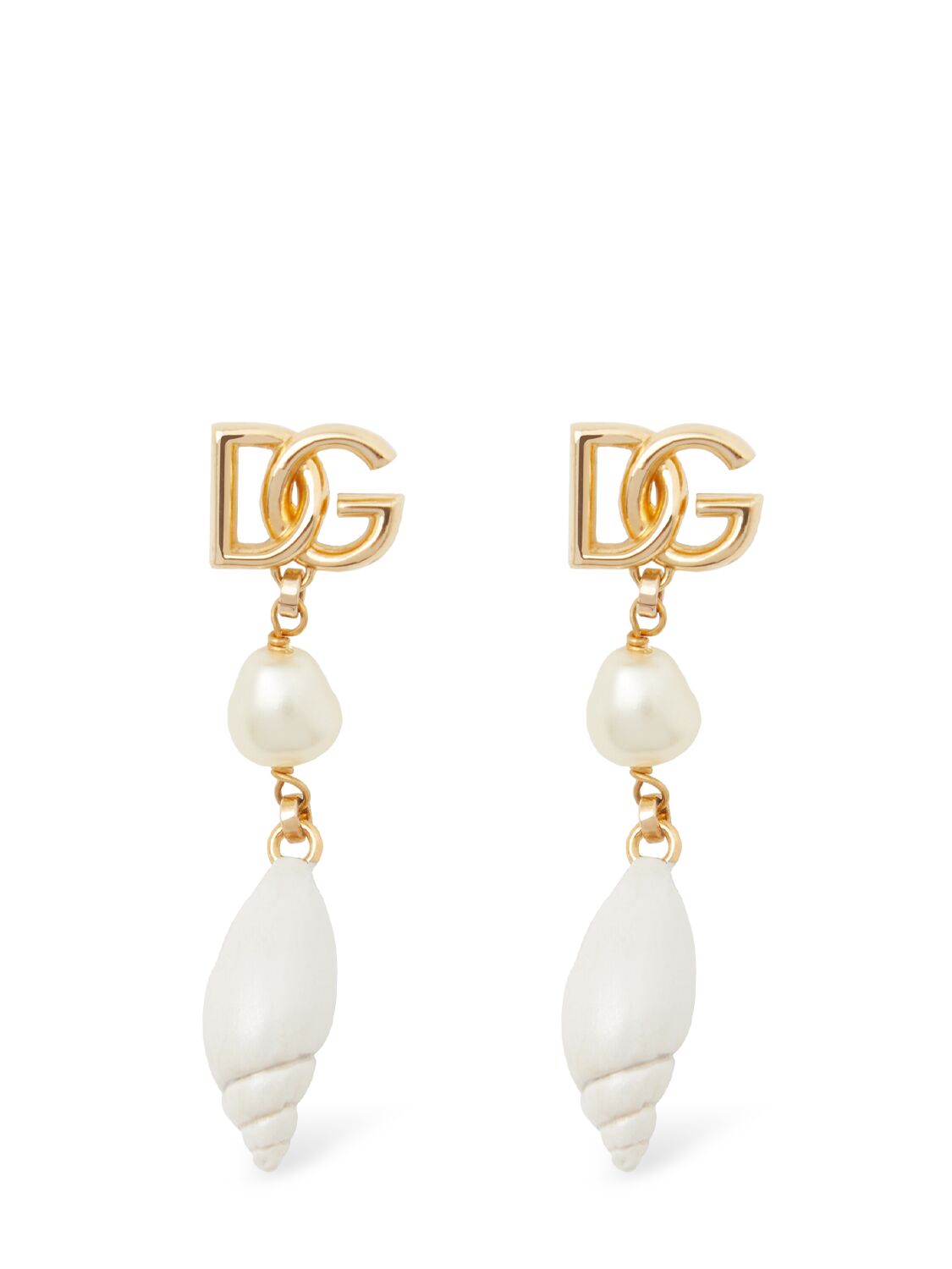 Dolce & Gabbana Dg Logo & Shell Charm Earrings In White,gold