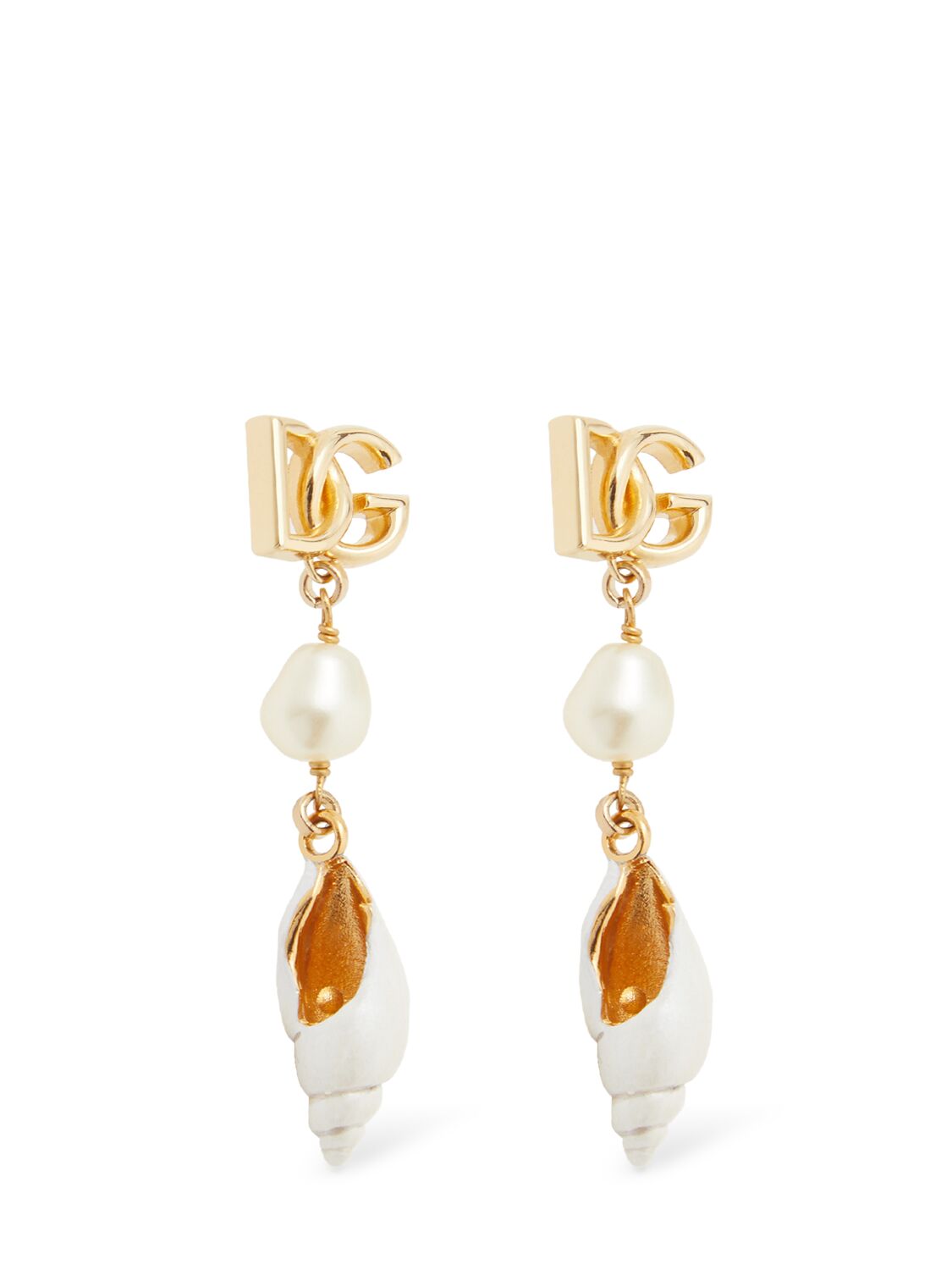 Shop Dolce & Gabbana Dg Logo & Shell Charm Earrings In White,gold