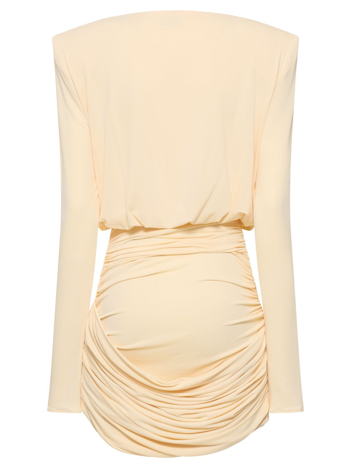 Shop Magda Butrym Jersey Draped Mini Dress W/ Plunge Neck In Light Yellow