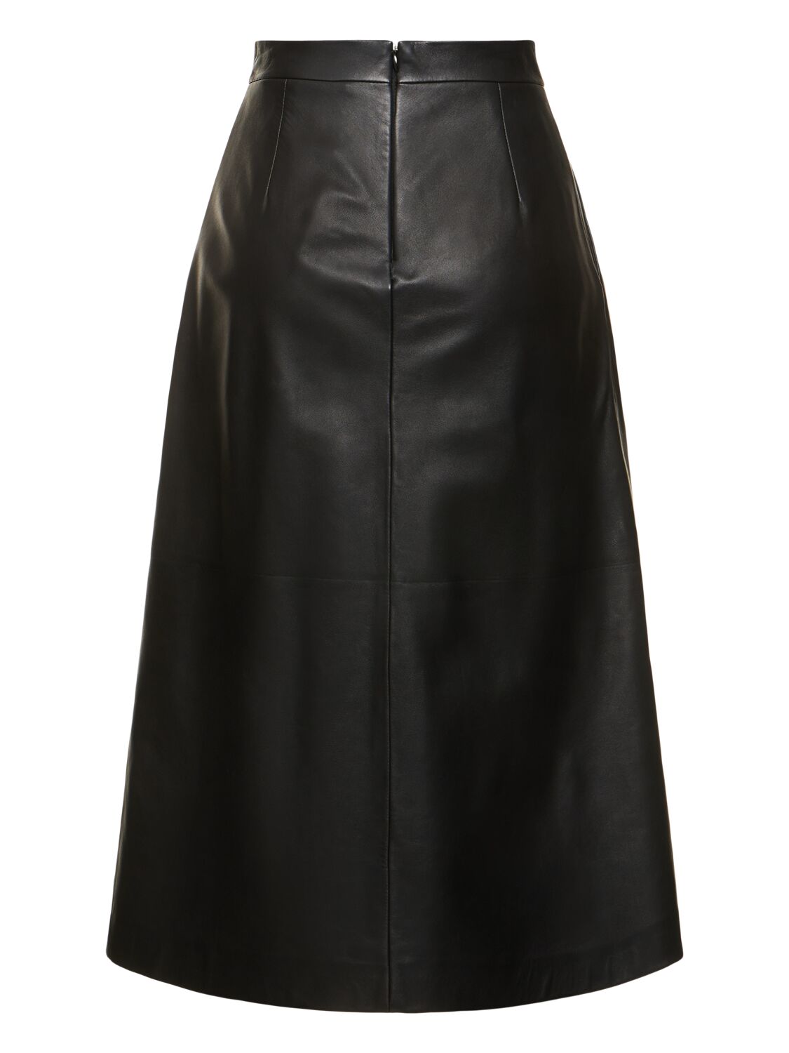 Shop Roberto Cavalli Leather Midi Skirt In Black