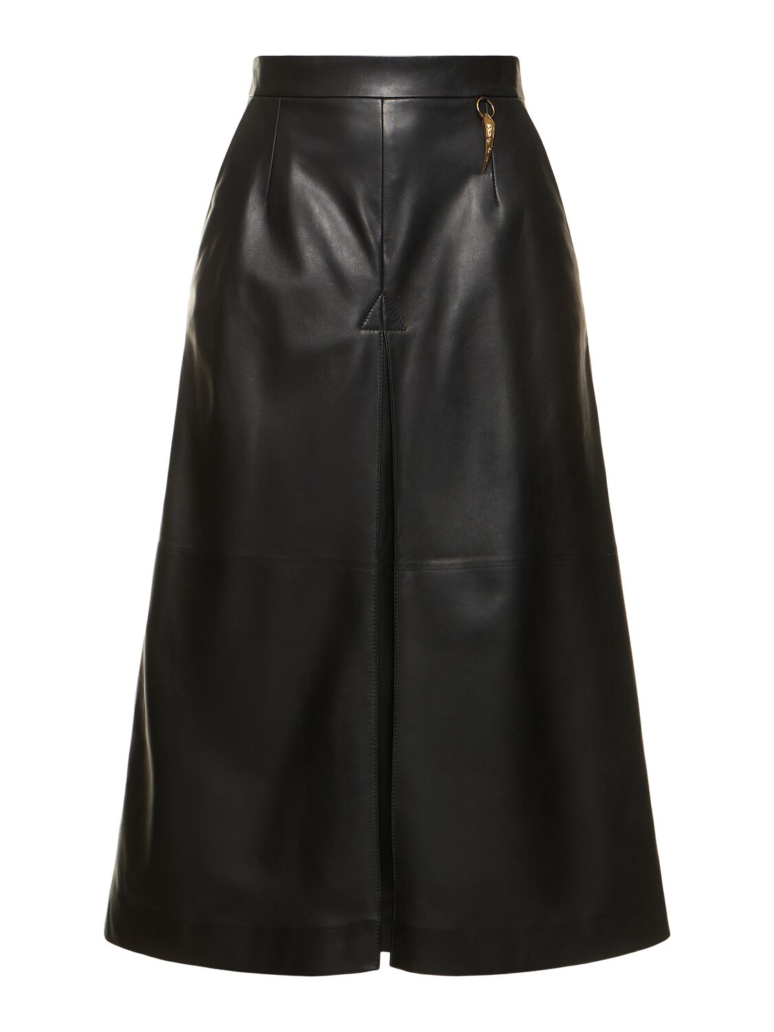 Roberto Cavalli Leather Midi Skirt In Black