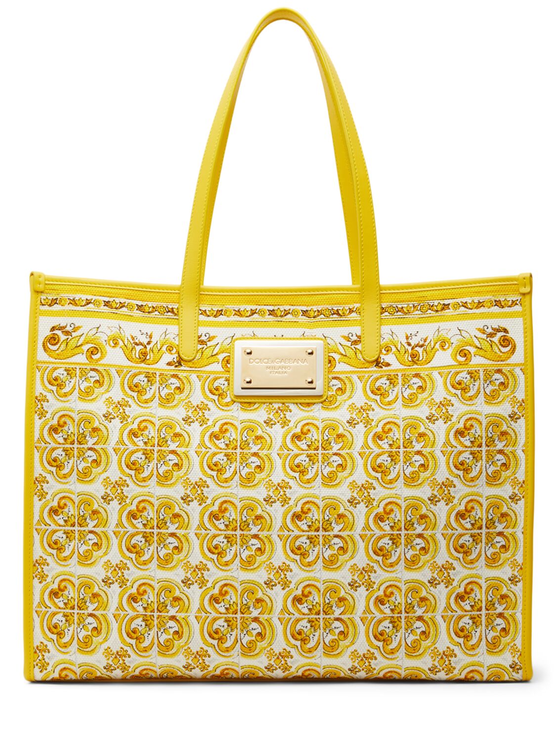 Dolce & Gabbana Large Maiolica Print Shopping Bag In Azulejos Giallo