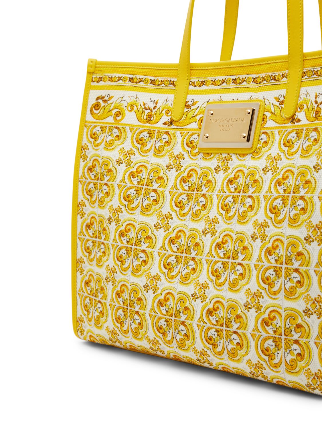 Shop Dolce & Gabbana Large Maiolica Print Shopping Bag In Azulejos Giallo