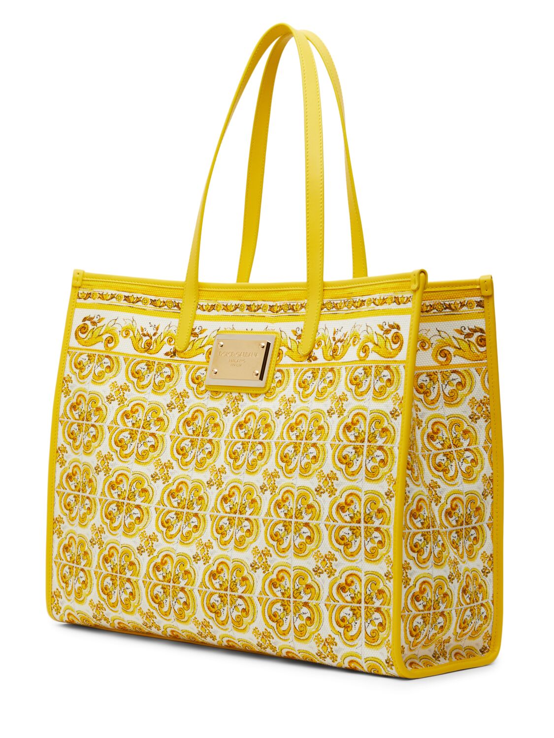 Shop Dolce & Gabbana Large Maiolica Print Shopping Bag In Azulejos Giallo