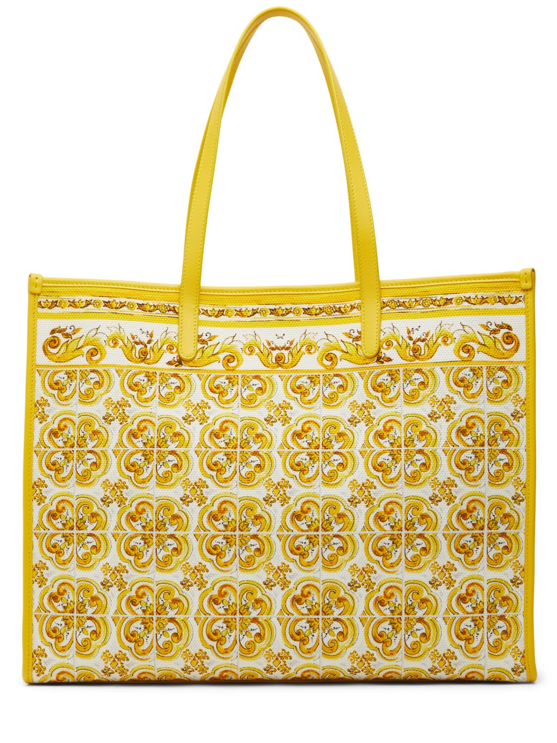 Shop Dolce & Gabbana Large Maiolica Print Shopping Bag In Azulejos Giallo