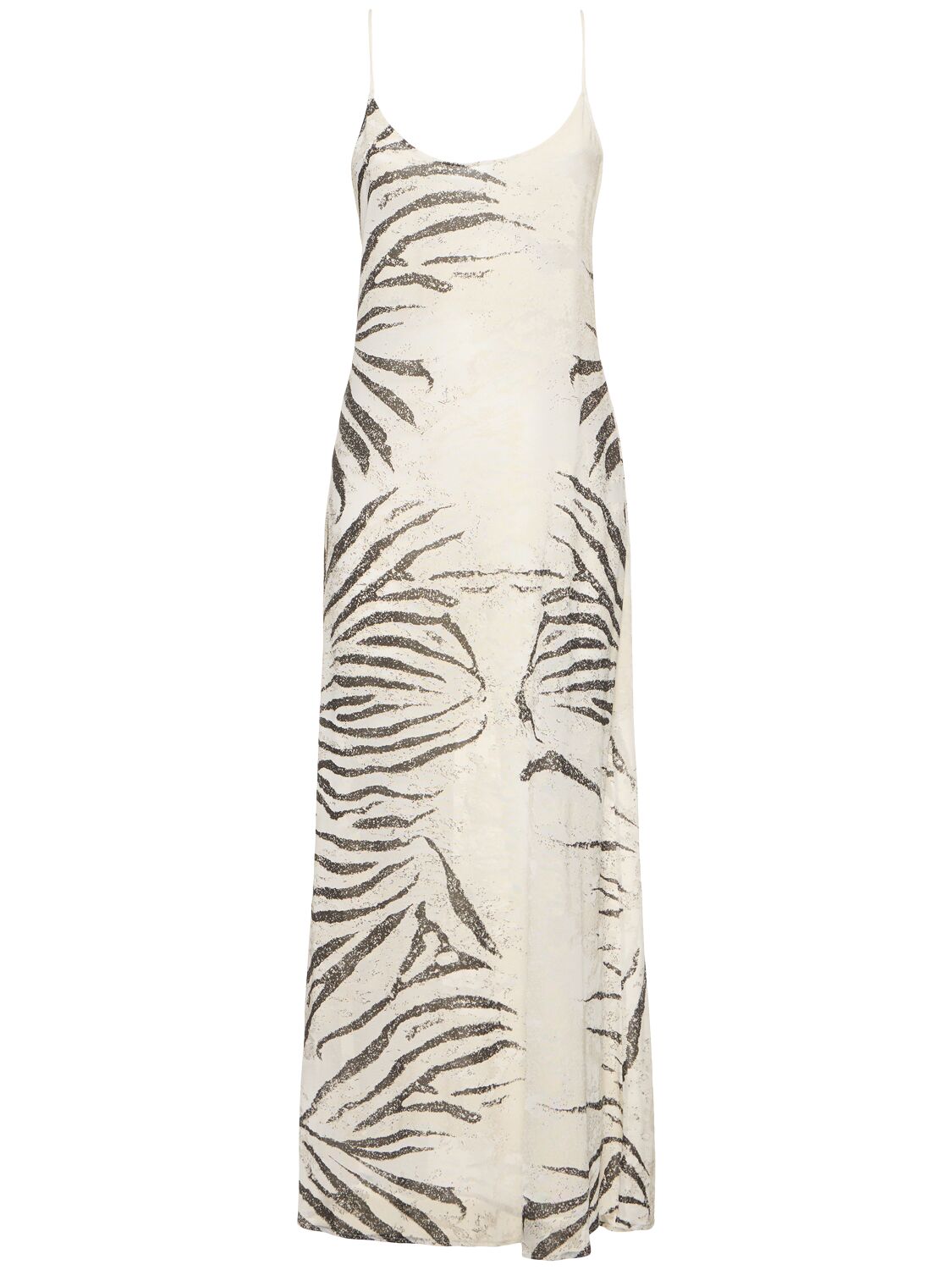 Roberto Cavalli Zebra Printed Viscose Devoré Long Dress In White/black