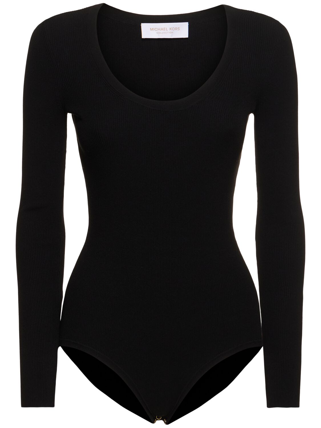Shop Michael Kors Stretch Viscose Long Sleeve Bodysuit In Black