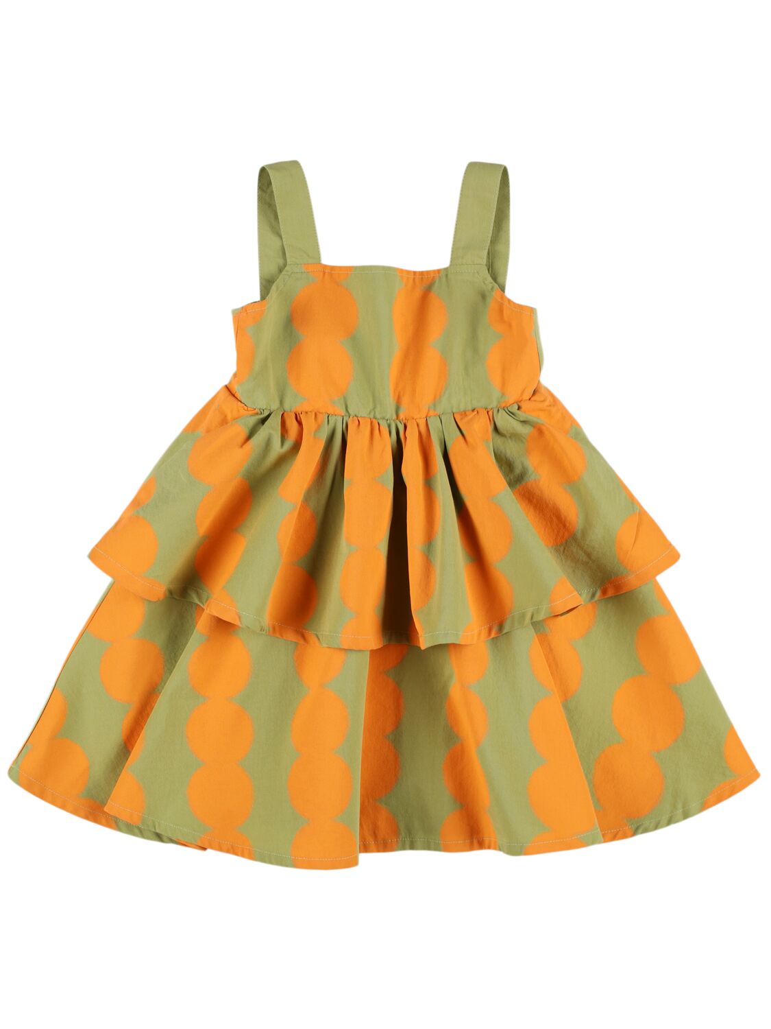 Jellymallow Kids' Tiered Cotton Dress In Green,orange