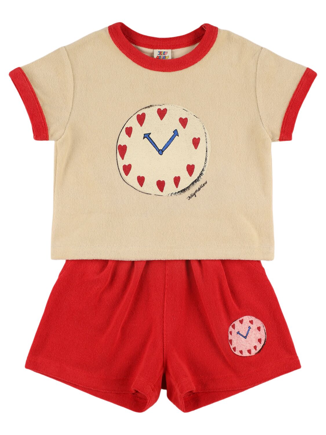Jellymallow Babies' Cotton Blend Terry T-shirt & Shorts In Red