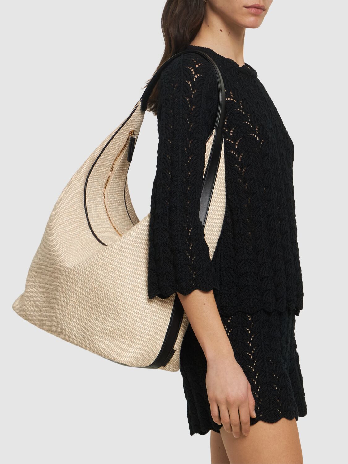 Loulou Studio Ares Cotton Blend Hobo Bag In Beige/black