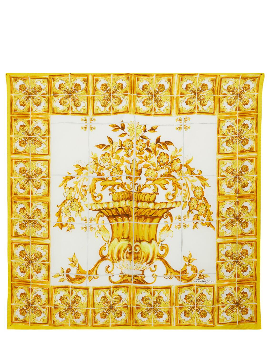 Dolce & Gabbana Maiolica Printed Silk Twill Scarf In 黄色