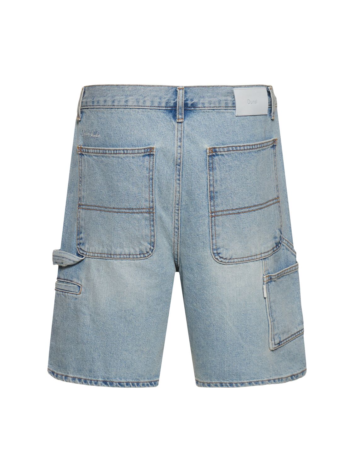 Shop Dunst Curved Denim Cargo Shorts In Light Blue