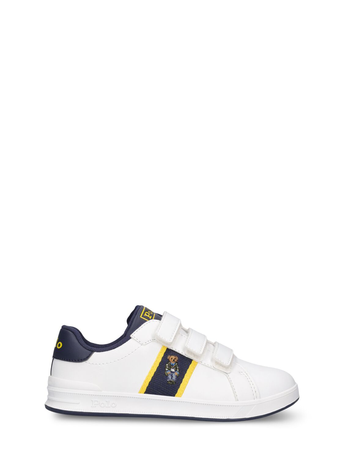 Ralph Lauren Kids' Logo Faux Leather Strap Sneakers In White