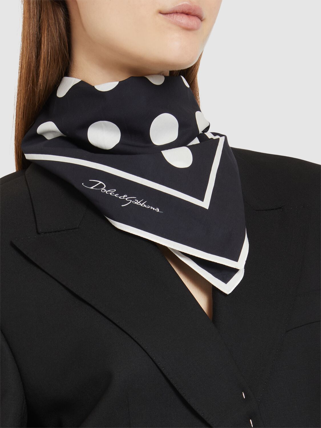 Shop Dolce & Gabbana Micro Polka Dot Cotton Twill Scarf In Black