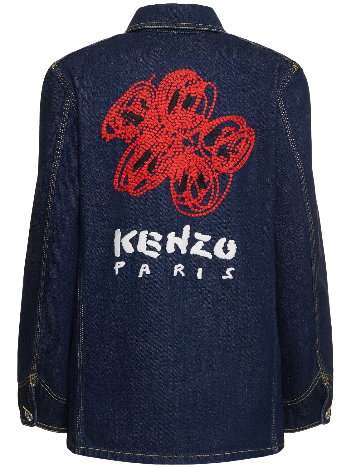 Shop Kenzo Varsity Cotton Denim Workwear Jacket In Blue