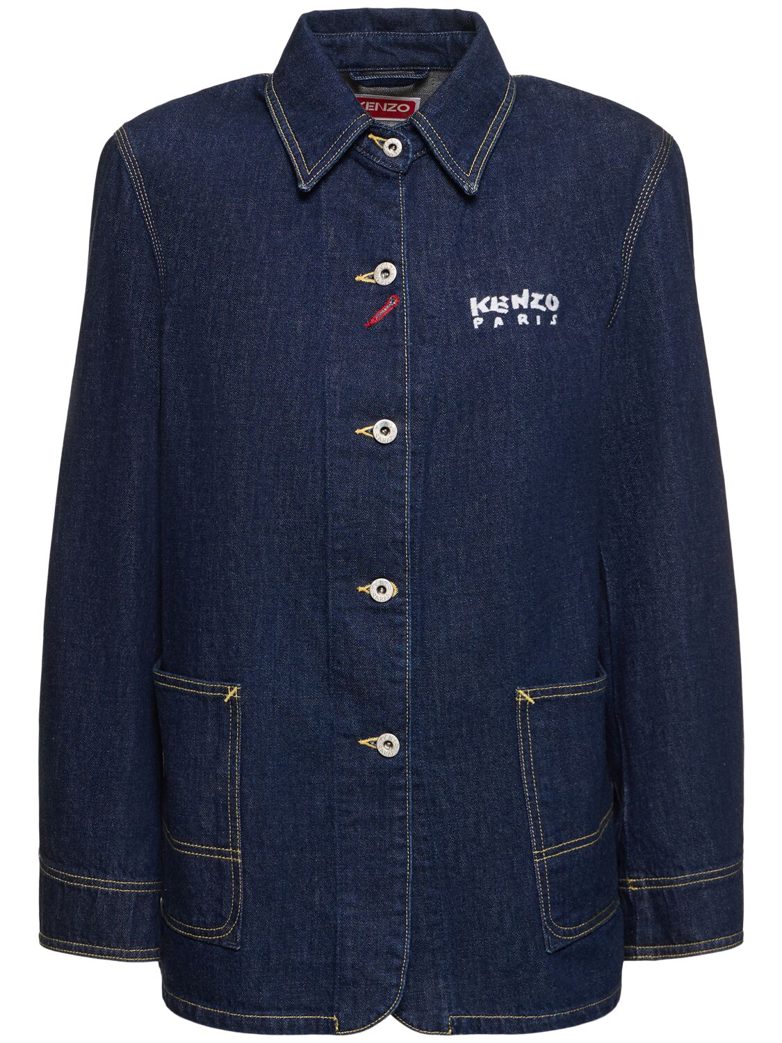 Shop Kenzo Varsity Cotton Denim Workwear Jacket In Blue