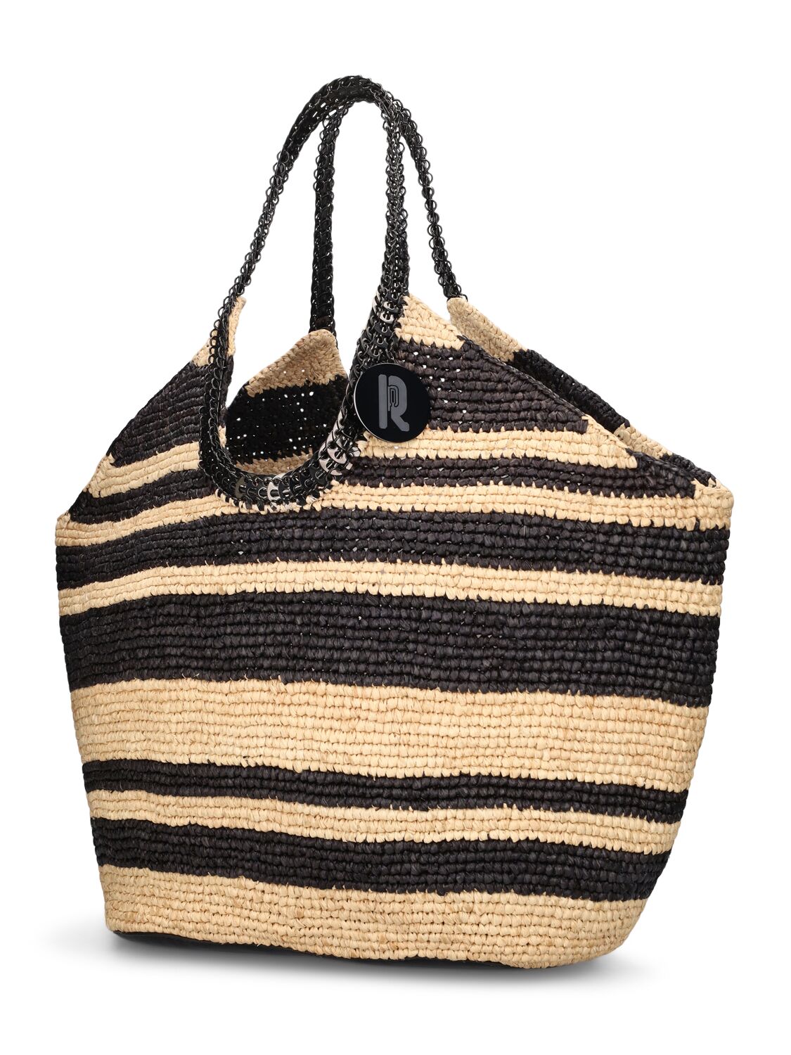 Shop Rabanne Cabas Raffia Tote Bag In Natural,black