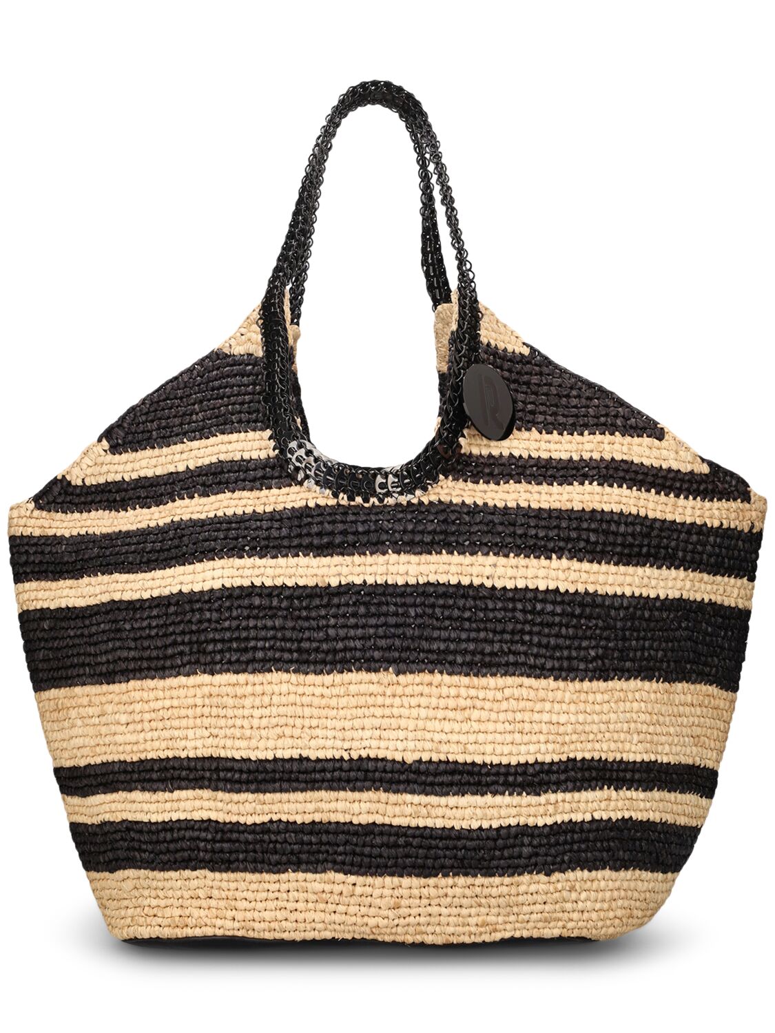 Rabanne Striped Raffia Tote Bag In Natural,black