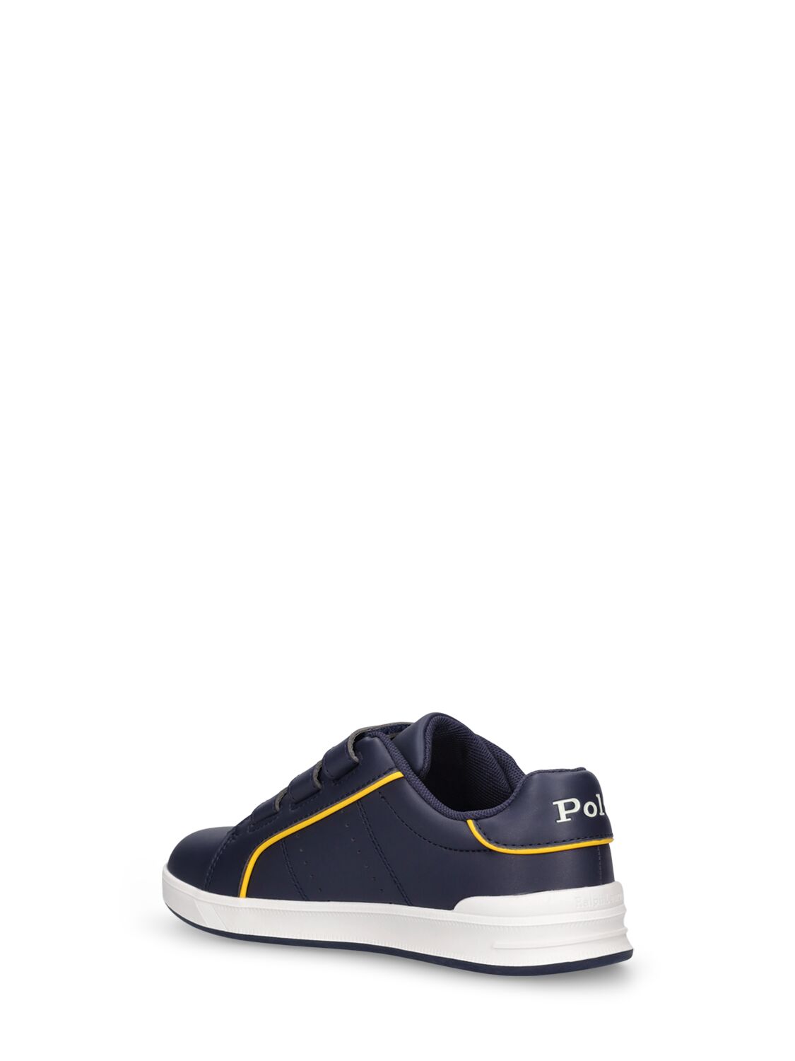 Shop Ralph Lauren Logo Faux Leather Strap Sneakers In 海军蓝