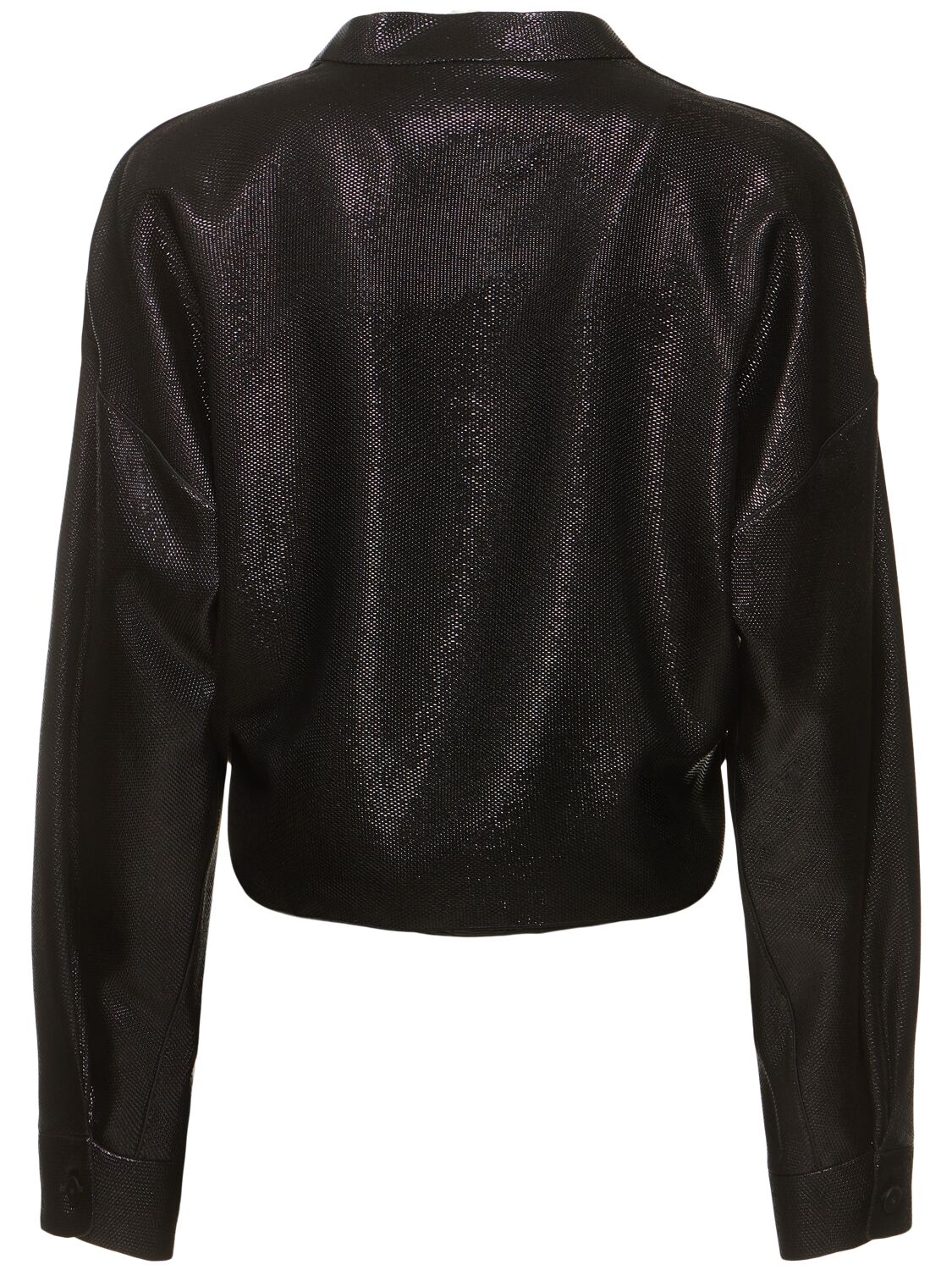 Shop Giorgio Armani Fluid Textured Lurex V/neck Shirt In Black