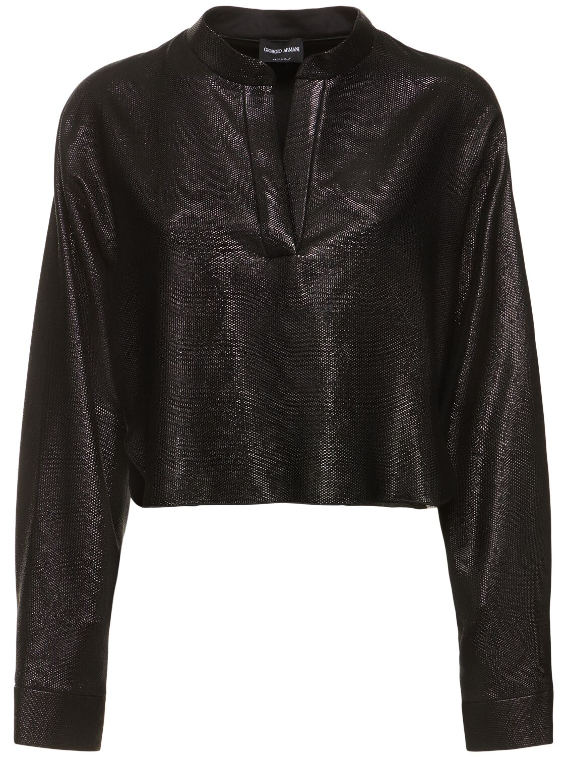 Giorgio Armani Fluid Textured Lurex V/neck Shirt In Black