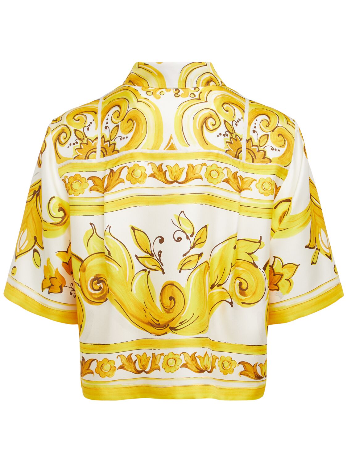 Shop Dolce & Gabbana Maiolica Print Silk Short Sleeves Shirt In 黄色/多色