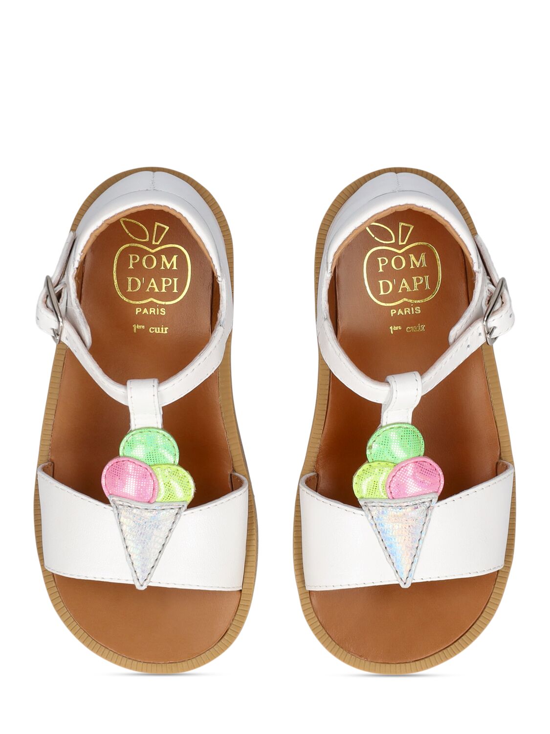 Shop Pom D'api Ice Cream Leather Sandals W/ Glitter In White