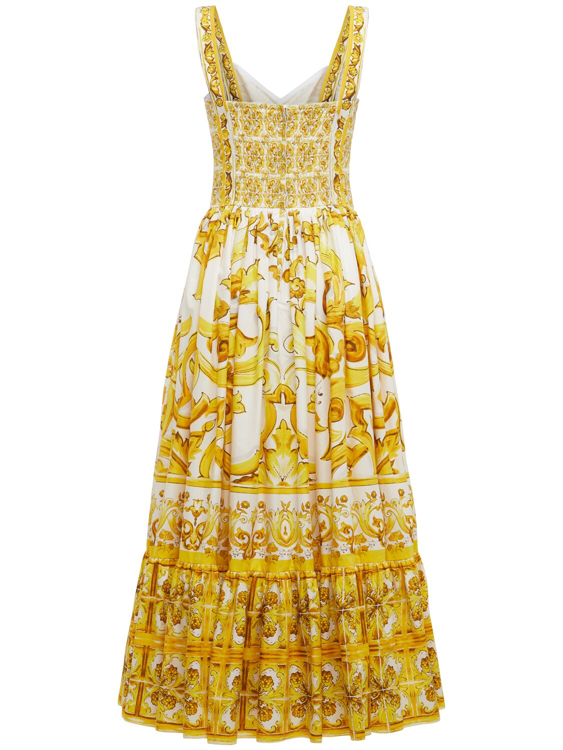 Shop Dolce & Gabbana Maiolica Printed Poplin Midi Dress In 黄色/多色