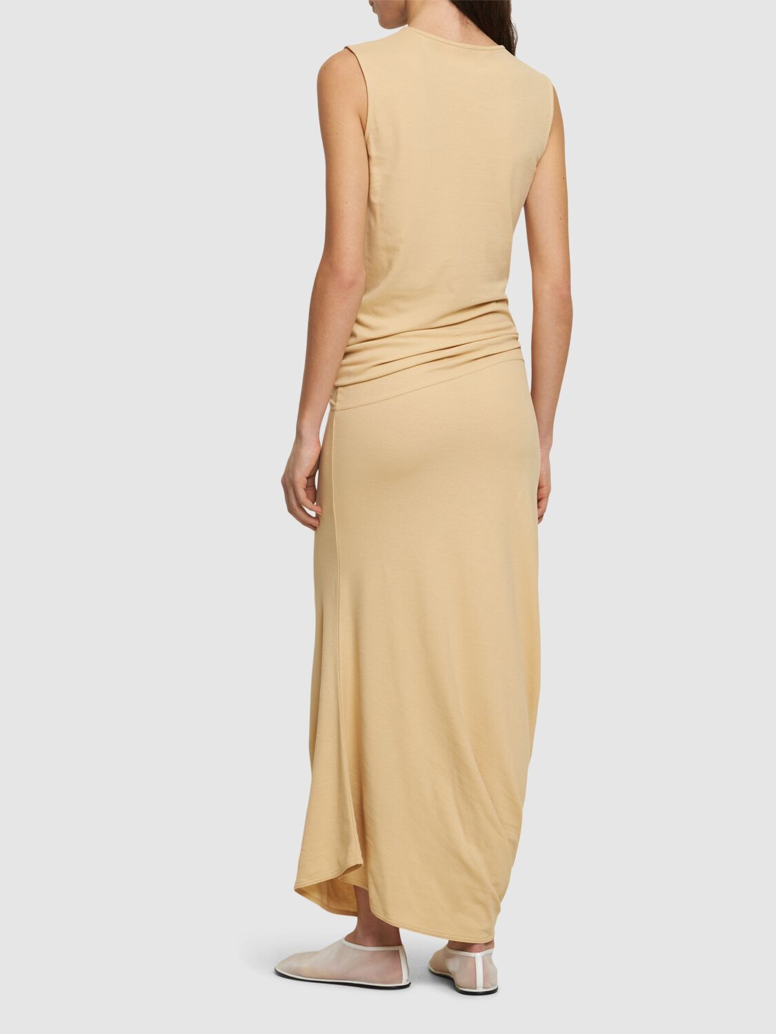 Shop Lemaire Fitted Twisted Cotton Midi Dress In Beige
