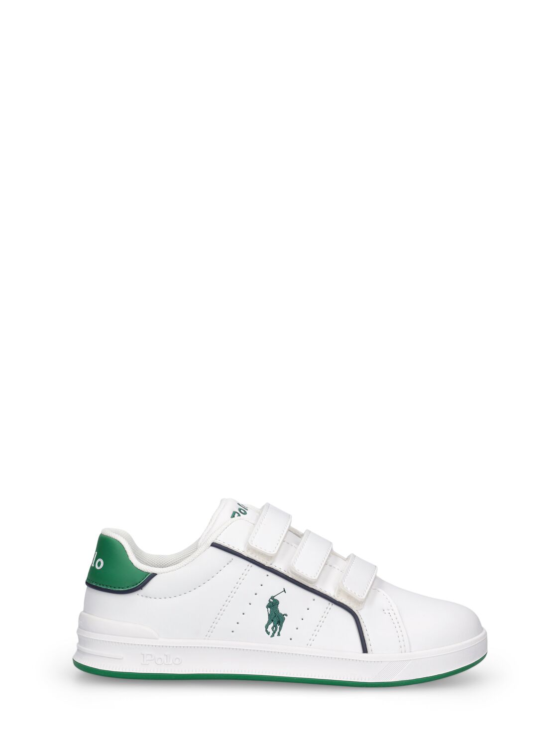 Ralph Lauren Kids' Logo Faux Leather Strap Sneakers In White